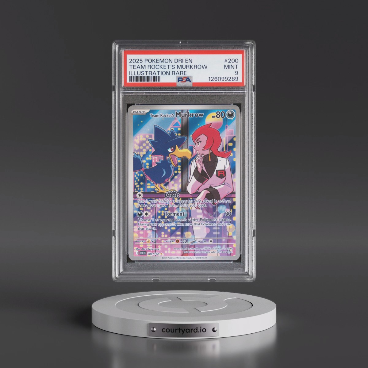 2025 Pokémon Dri EN-Destined Rivals #200 Team Rocket's Murkrow - Illustration Rare (PSA 9 MINT)