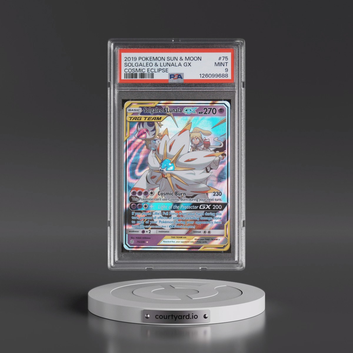 2019 Pokémon Sun & Moon Cosmic Eclipse #75 Solgaleo & Lunala GX - Holo (PSA 9 MINT)