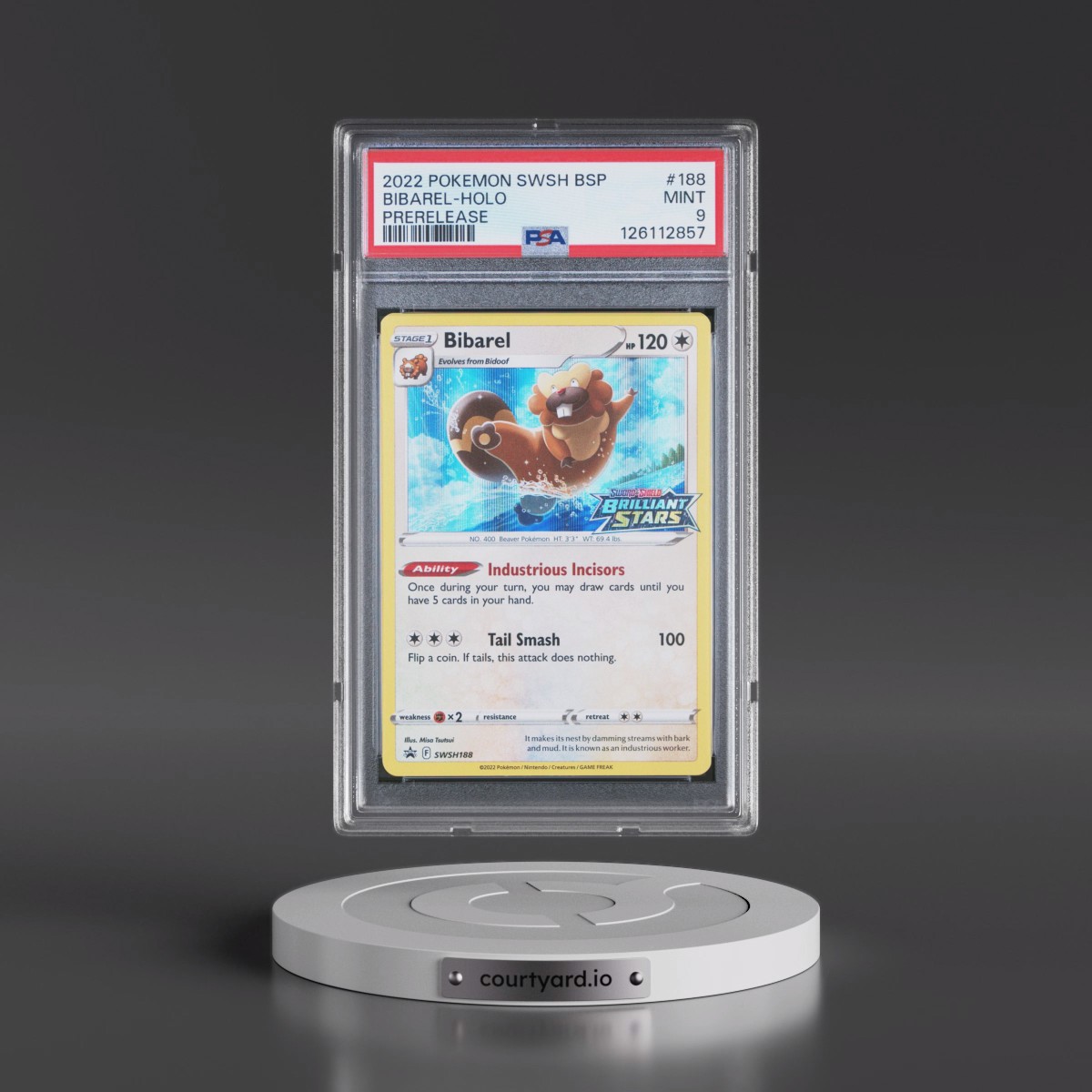 2022 Pokémon Swsh Black Star Promo #188 Bibarel - Holo Prerelease (PSA 9 MINT)