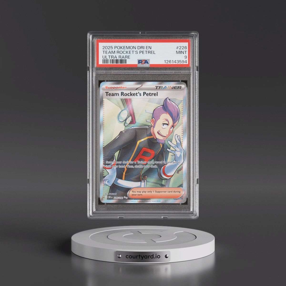2025 Pokémon Dri EN-Destined Rivals #226 Team Rocket's Petrel - Ultra Rare (PSA 9 MINT)