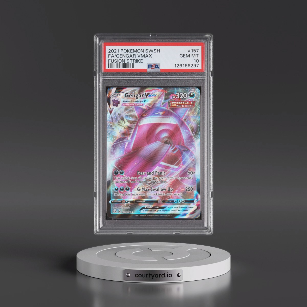 2021 Pokémon Sword & Shield Fusion Strike #157 Gengar Vmax - Full Art (PSA 10 GEM MINT)
