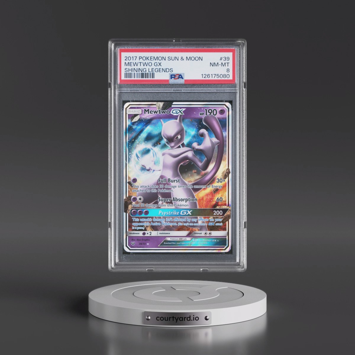 2017 Pokémon Sun & Moon Shining Legends #39 Mewtwo GX - Holo (PSA 8 NM-MT)