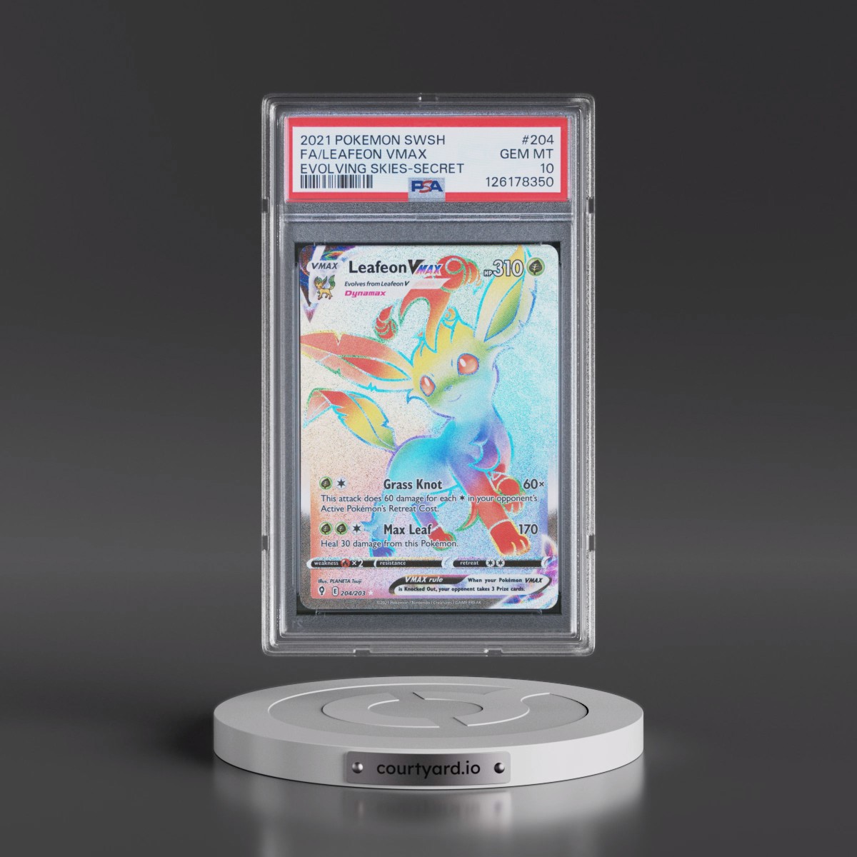 2021 Pokémon Sword & Shield Evolving Skies #204 Leafeon Vmax - Full Art Secret (PSA 10 GEM MINT)