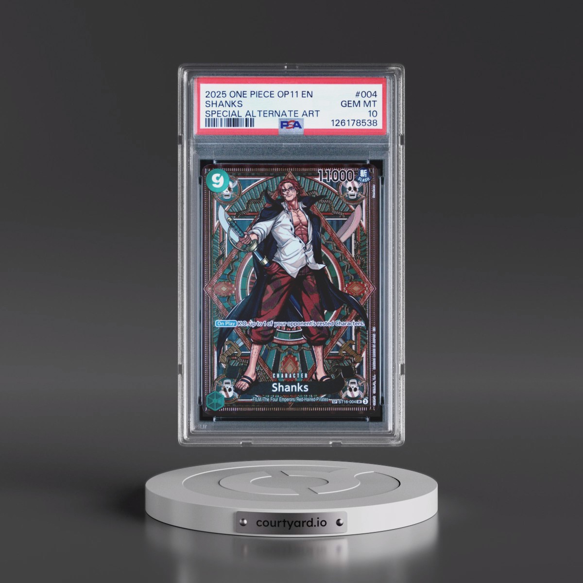 2025 One Piece OP11-A Fist of Divine Speed #004 Shanks - Special Alternate Art (PSA 10 GEM MINT)