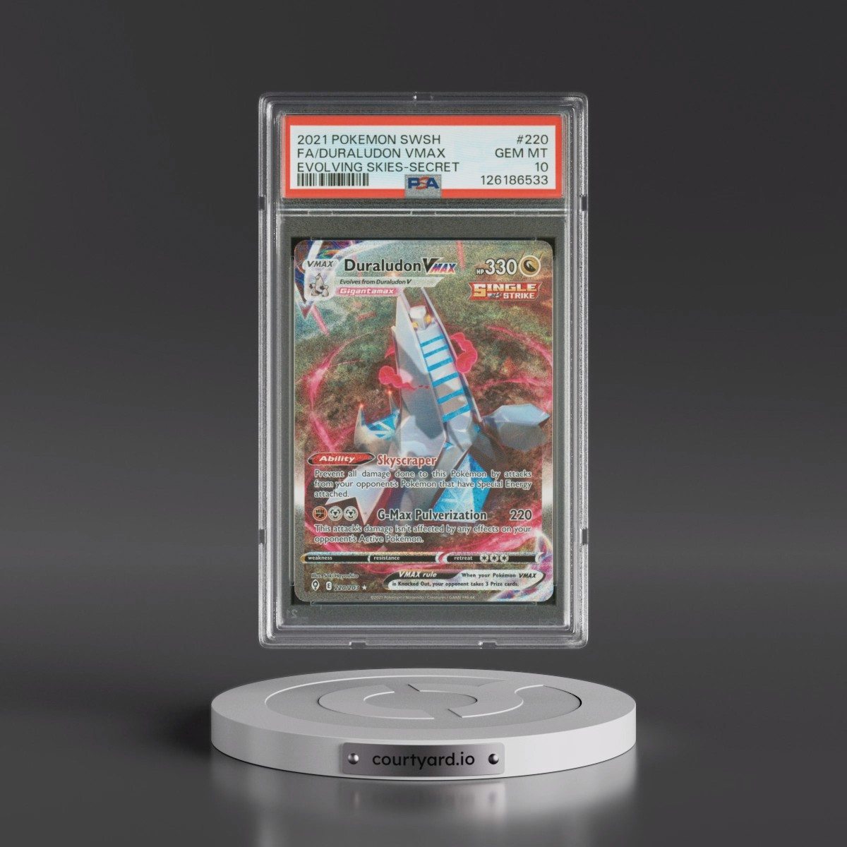 2021 Pokémon Sword & Shield Evolving Skies #220 Duraludon Vmax - Full Art Secret (PSA 10 GEM MINT)