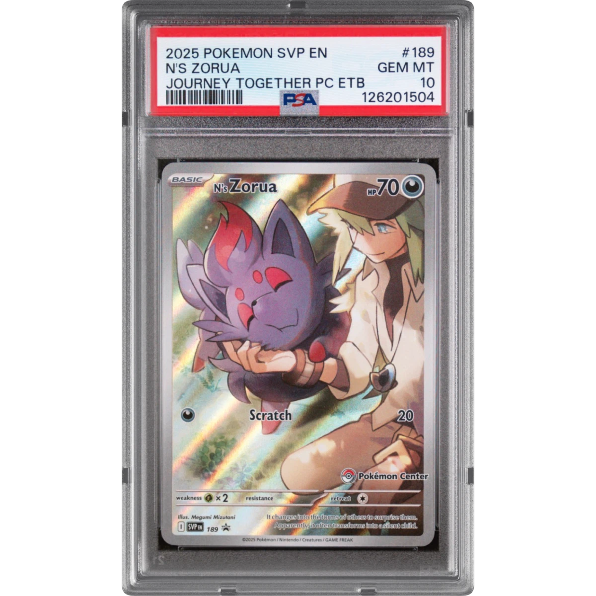 2025 Pokémon Svp EN-SV Black Star Promo #189 N's Zorua - Journey Together Pokemon Center Elite Trainer Box (PSA 10 GEM MINT)