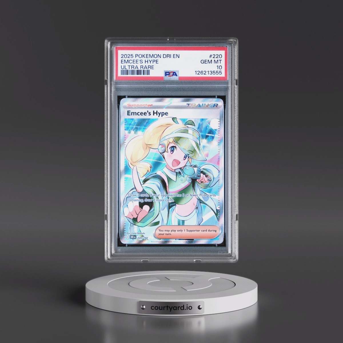 2025 Pokémon Dri EN-Destined Rivals #220 Emcee's Hype - Ultra Rare (PSA 10 GEM MINT)