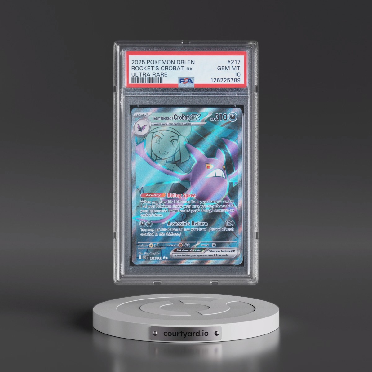 2025 Pokémon Dri EN-Destined Rivals #217 Team Rocket's Crobat EX - Holo Ultra Rare (PSA 10 GEM MINT)