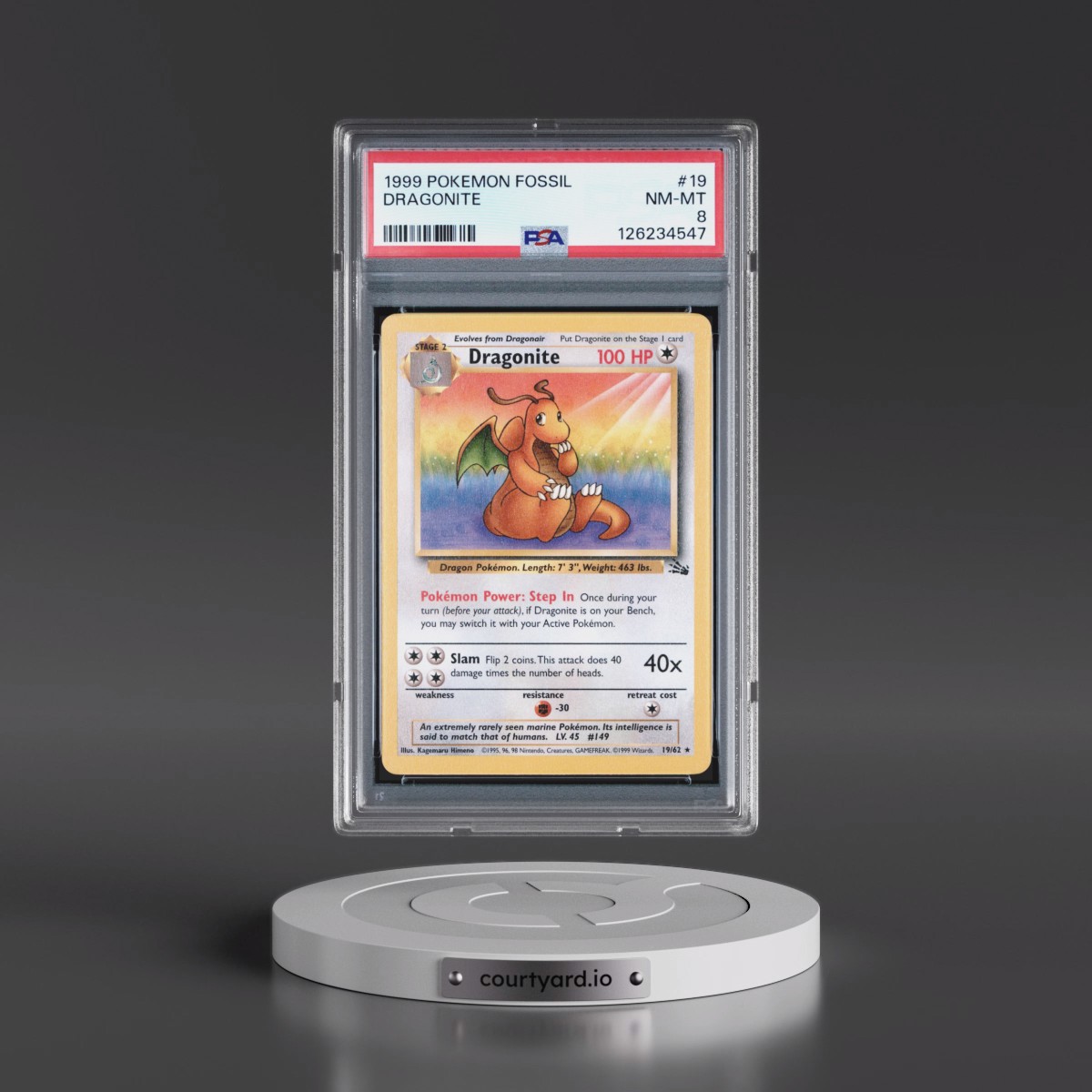 1999 Pokémon Fossil #19 Dragonite (PSA 8 NM-MT)
