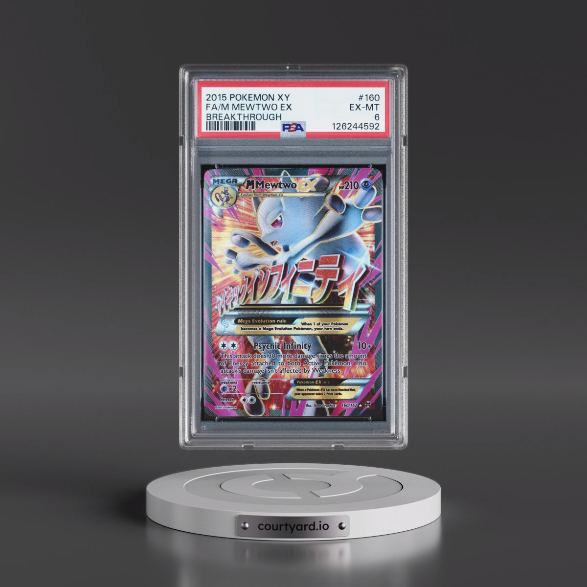 2015 Pokémon XY Breakthrough #160 M Mewtwo EX - Holo Full Art (PSA 6 EX-MT)