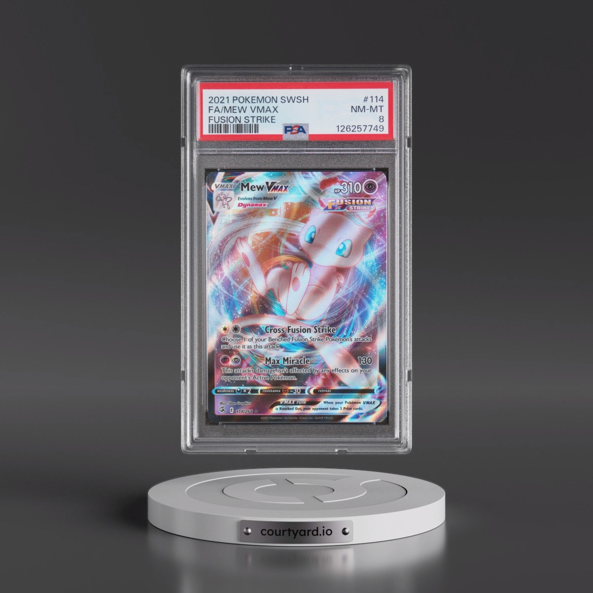 2021 Pokémon Sword & Shield Fusion Strike #114 Mew Vmax - Full Art (PSA 8 NM-MT)