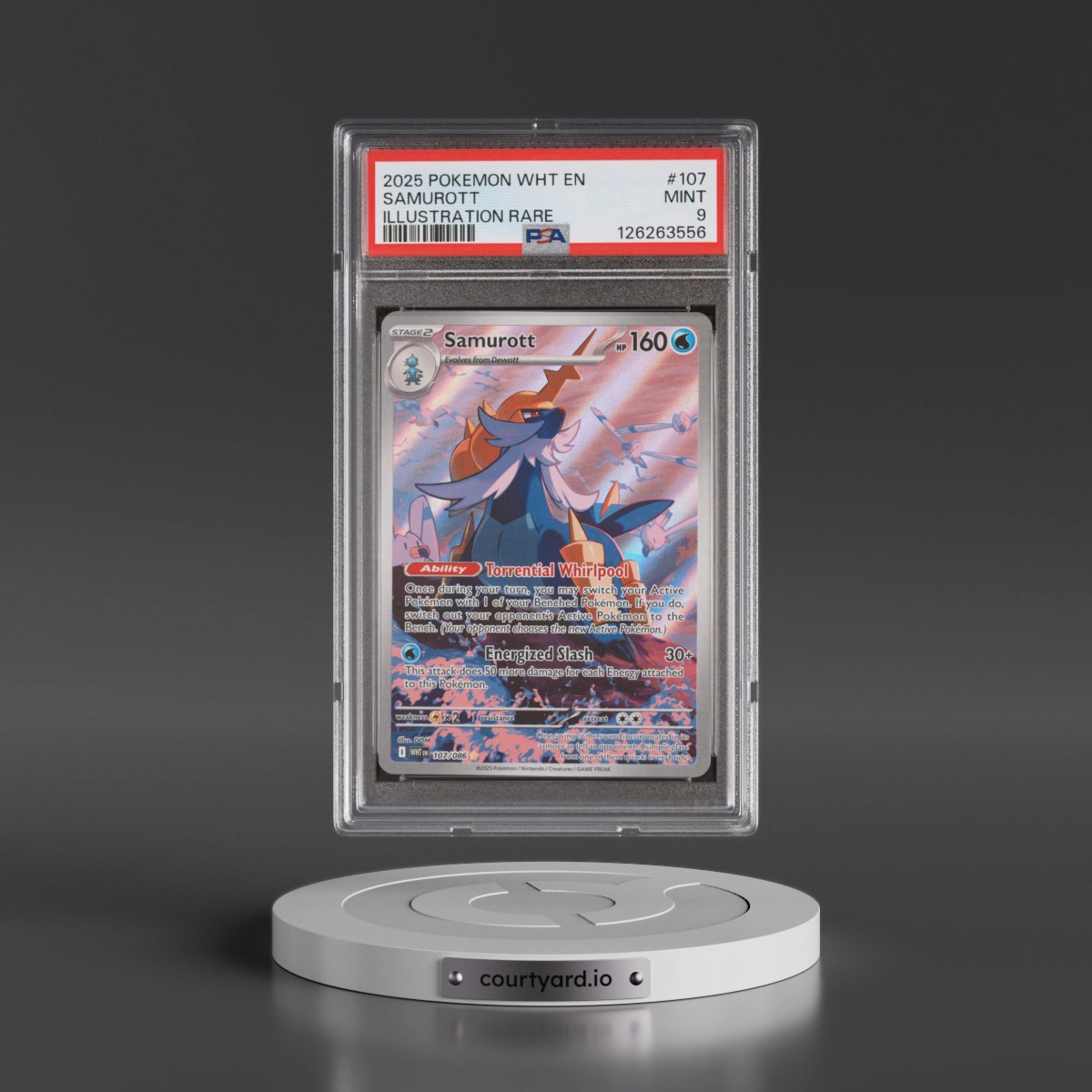2025 Pokémon Wht EN-White Flare #107 Samurott - Illustration Rare (PSA 9 MINT)