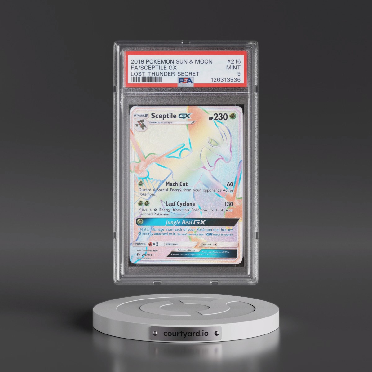 2018 Pokémon Sun & Moon Lost Thunder #216 Sceptile GX - Holo Full Art Secret (PSA 9 MINT)