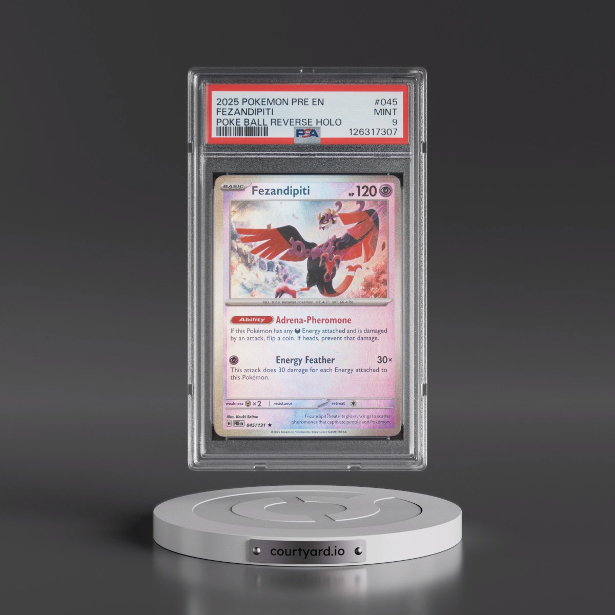 2025 Pokémon Pre EN-Prismatic Evolutions #045 Fezandipiti - Reverse Holo Poke Ball (PSA 9 MINT)
