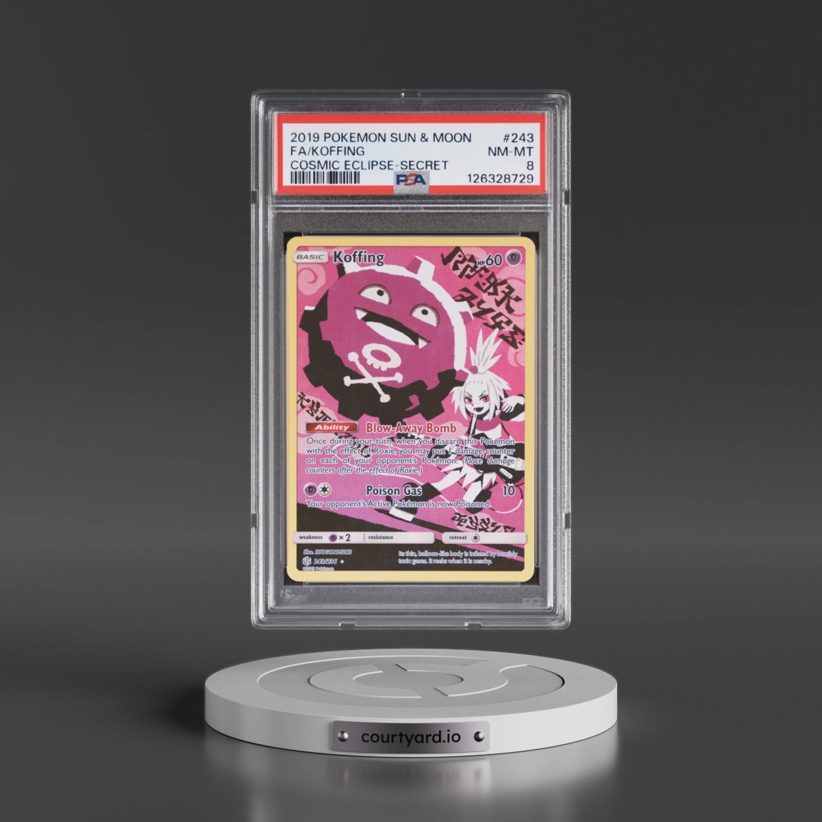2019 Pokémon Sun & Moon Cosmic Eclipse #243 Koffing - Full Art Secret (PSA 8 NM-MT)