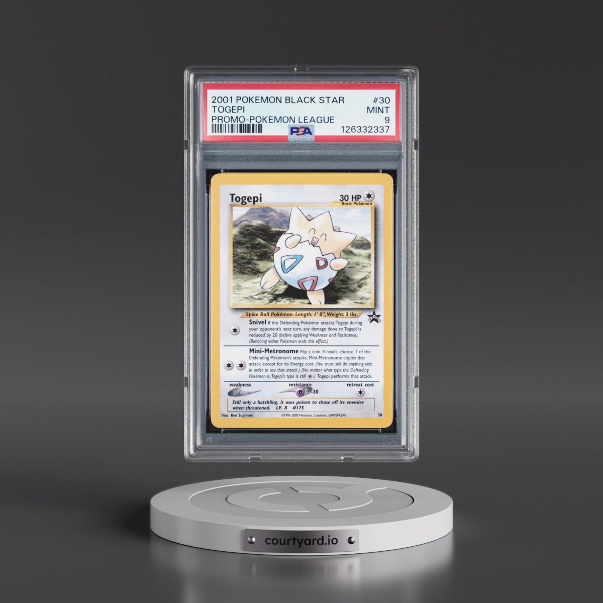 2001 Pokémon Promo Black Star #30 Togepi - Pokemon League (PSA 9 MINT)