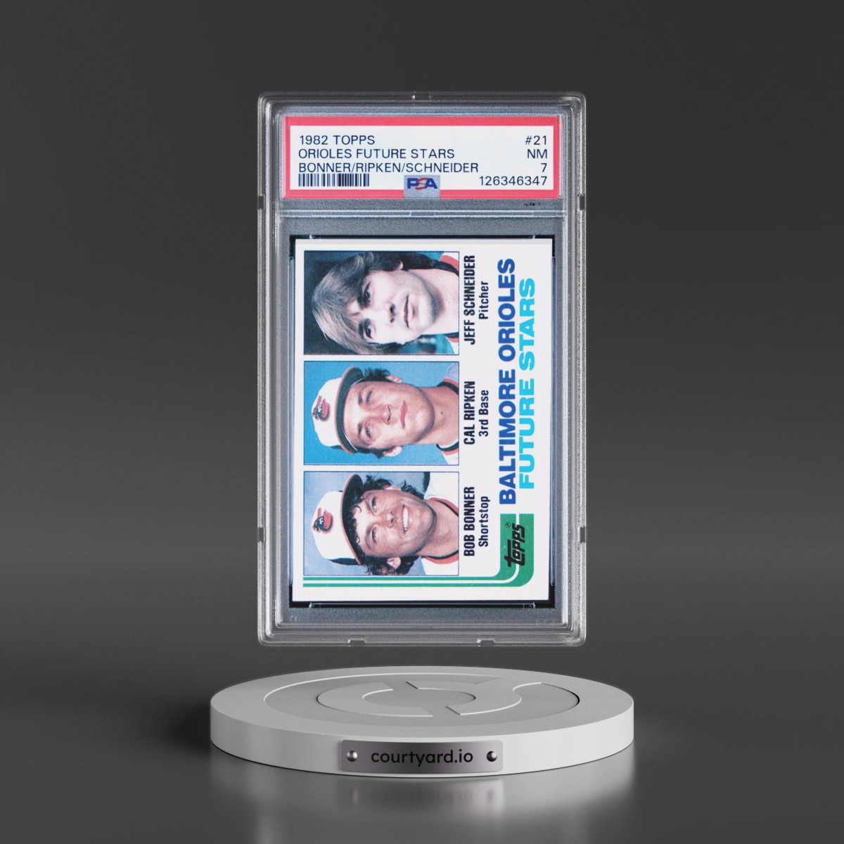1982 Topps #21 Orioles Future Stars - Bonner/Ripken/Schneider (PSA 7 NM)