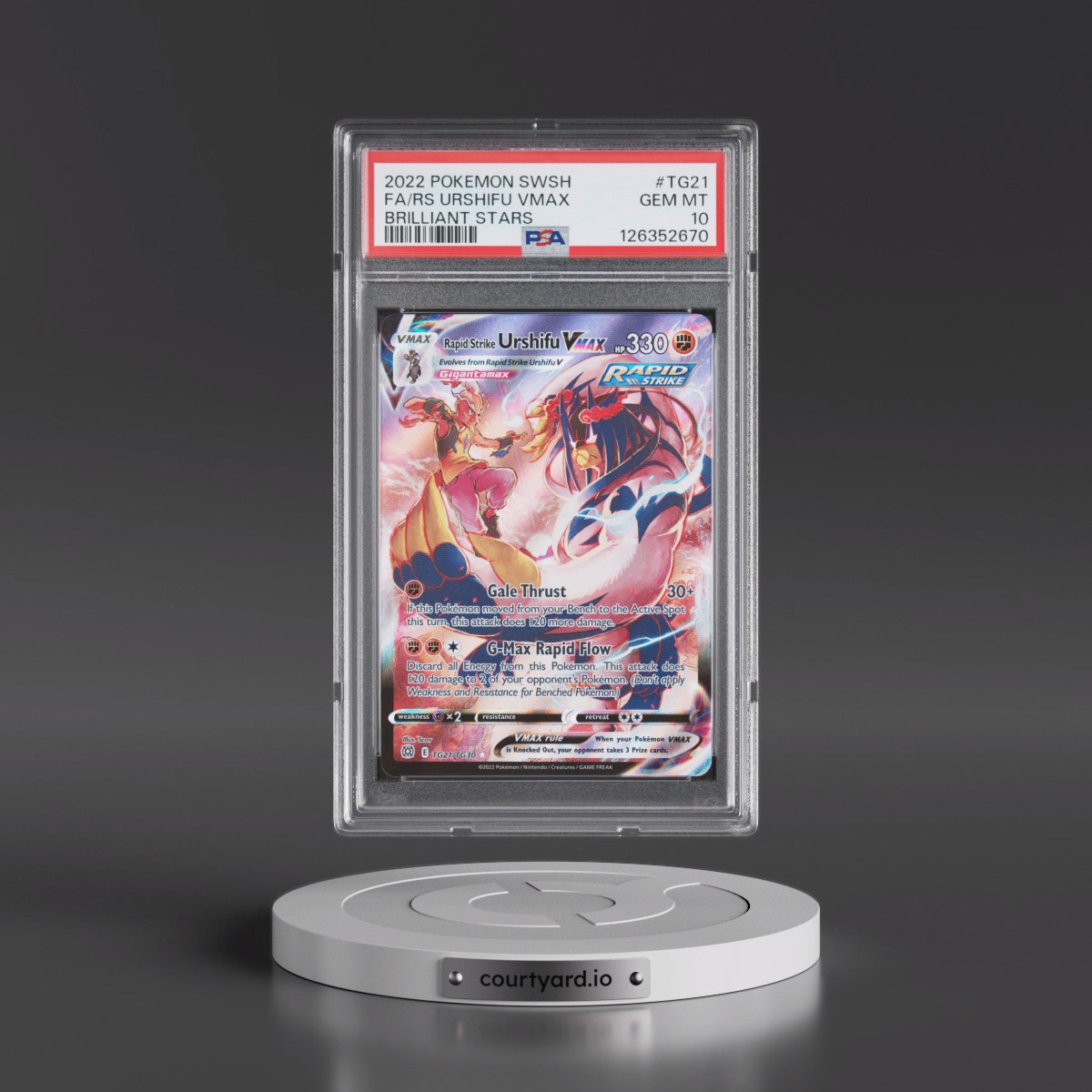 2022 Pokémon Sword & Shield Brilliant Stars #TG21 Rapid Strike Urshifu Vmax - Full Art (PSA 10 GEM MINT)