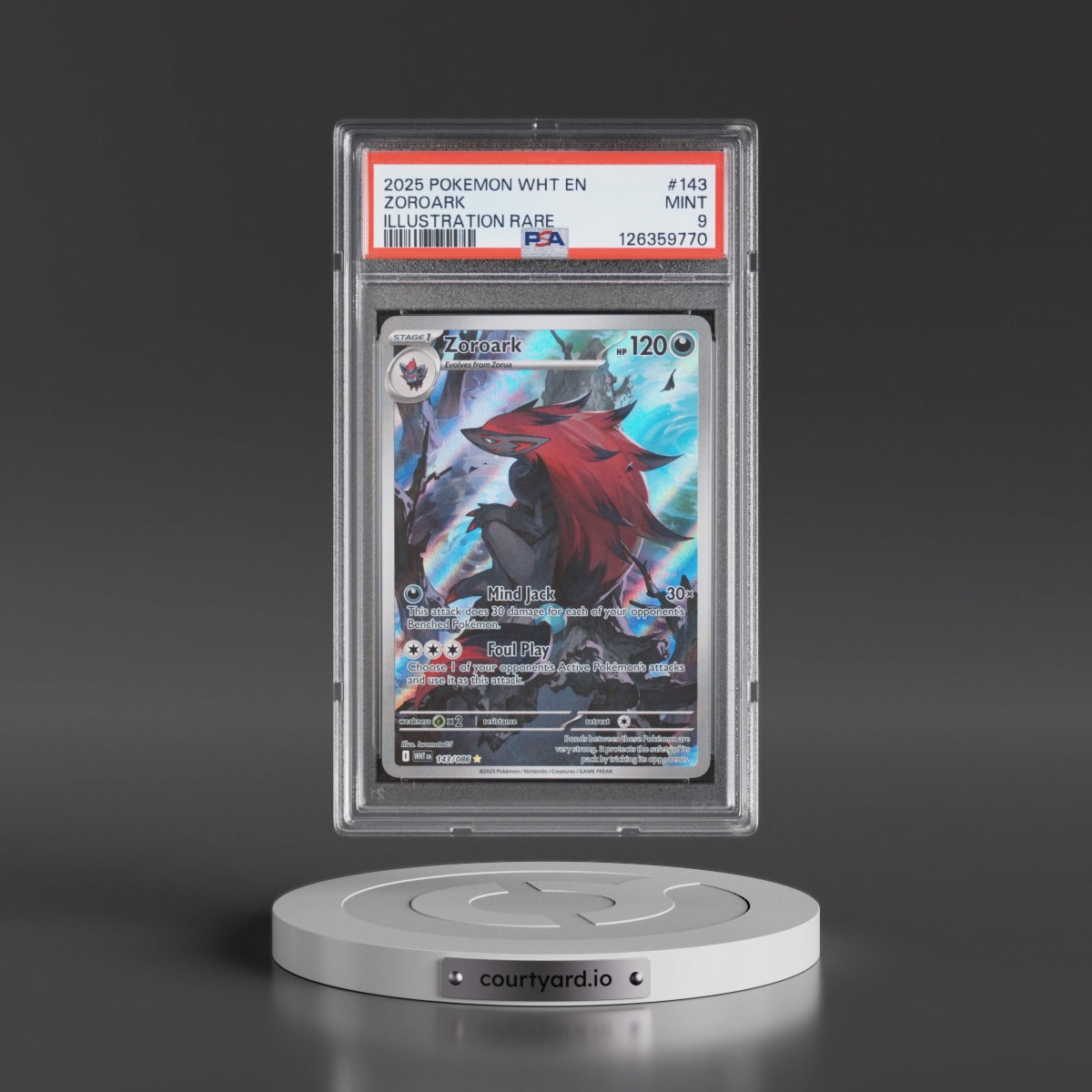 2025 Pokémon Wht EN-White Flare #143 Zoroark - Illustration Rare (PSA 9 MINT)