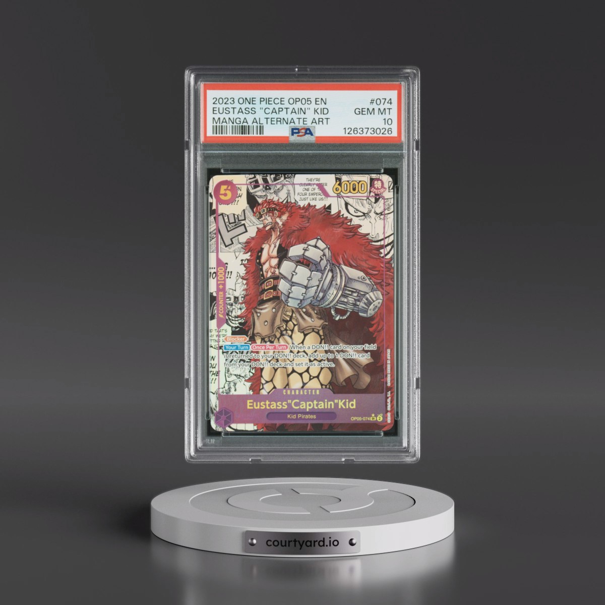 2023 One Piece OP05-Awakening of the New Era #074 Eustass "Captain" Kid - Manga Alternate Art (PSA 10 GEM MINT) - Photo