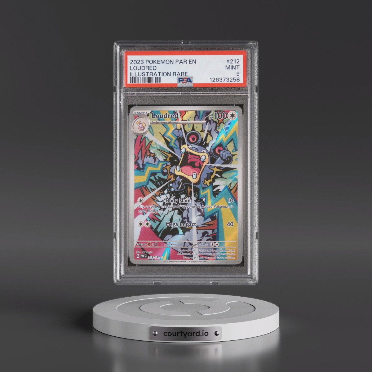 2023 Pokémon Par EN-Paradox Rift #212 Loudred - Illustration Rare (PSA 9 MINT)