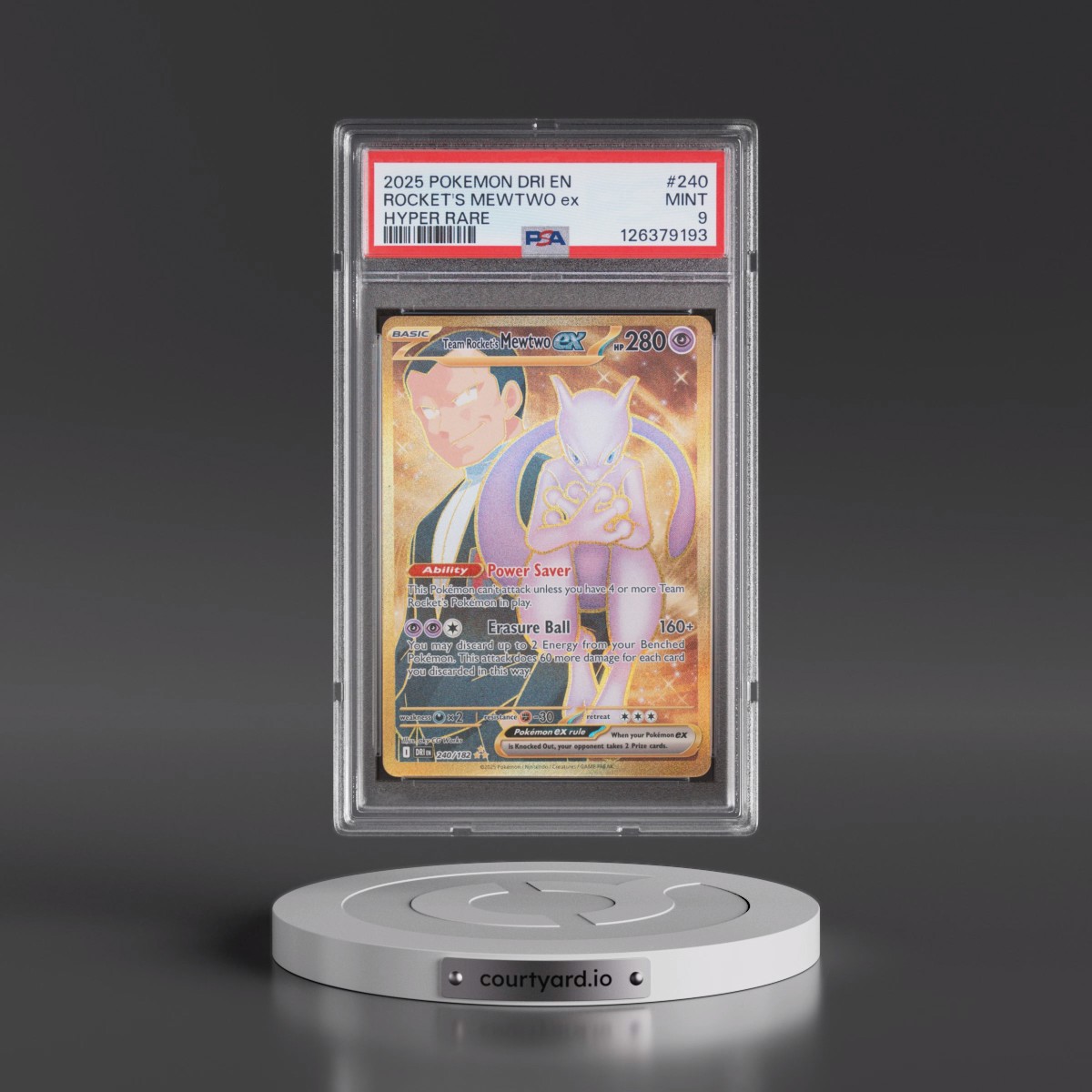 2025 Pokémon Dri EN-Destined Rivals #240 Team Rocket's Mewtwo EX - Holo Hyper Rare (PSA 9 MINT)