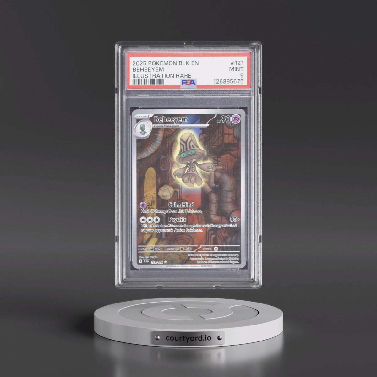 2025 Pokémon Blk EN-Black Bolt #121 Beheeyem - Illustration Rare (PSA 9 MINT)