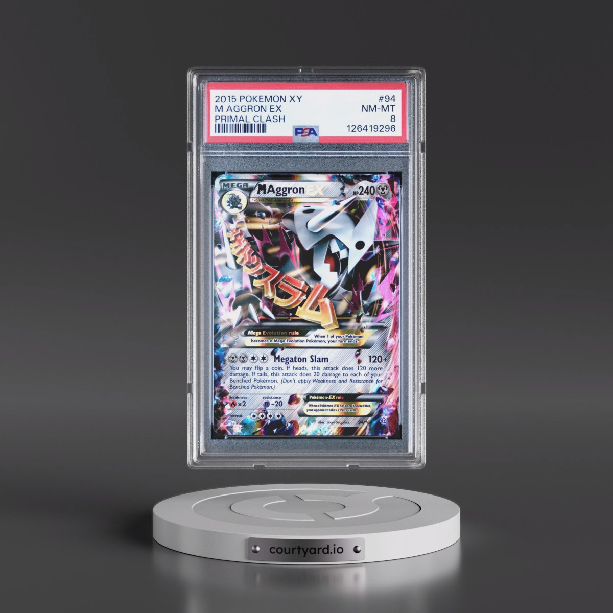 2015 Pokémon XY Primal Clash #94 M Aggron EX - Holo (PSA 8 NM-MT)