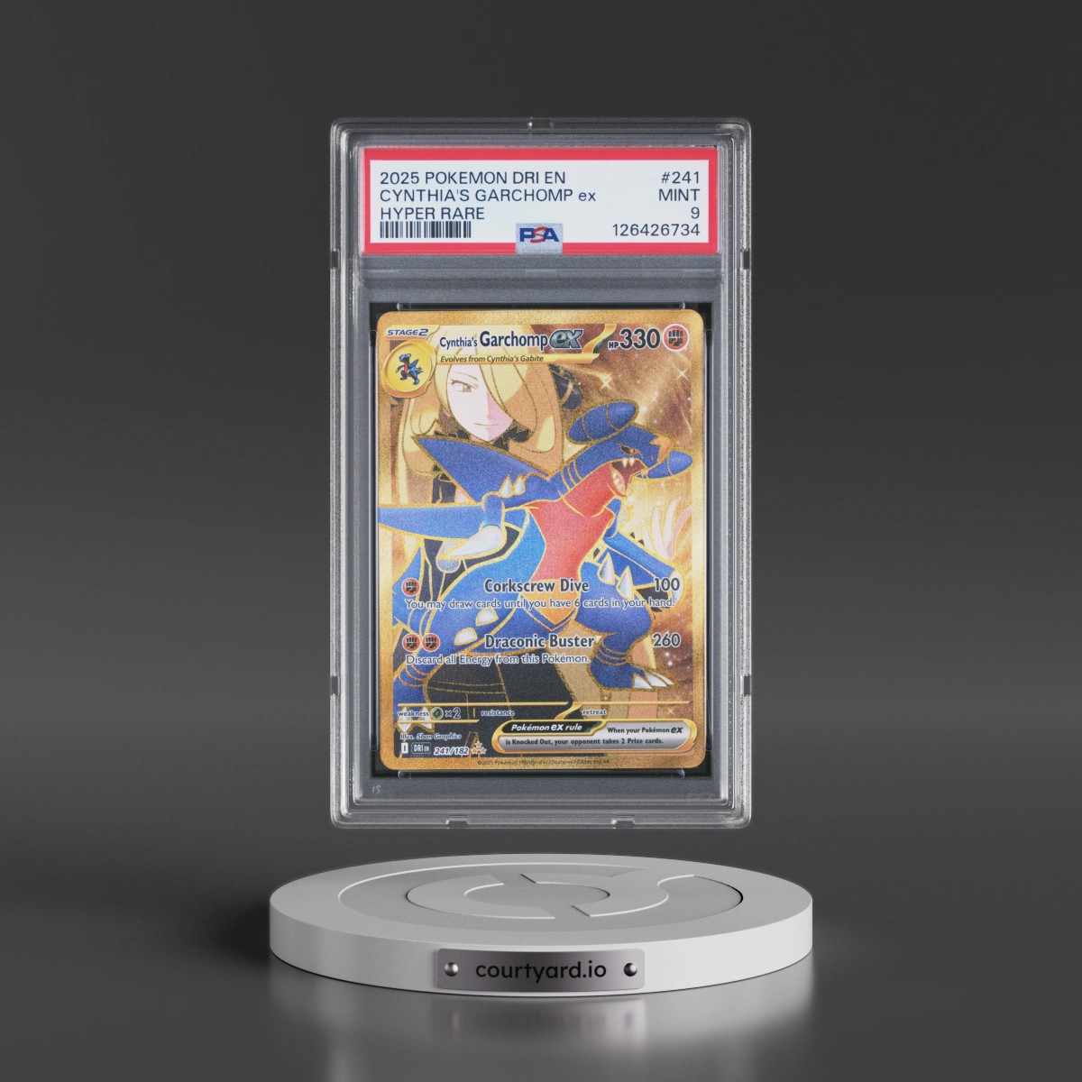 2025 Pokémon Dri EN-Destined Rivals #241 Cynthia's Garchomp EX - Holo Hyper Rare (PSA 9 MINT)