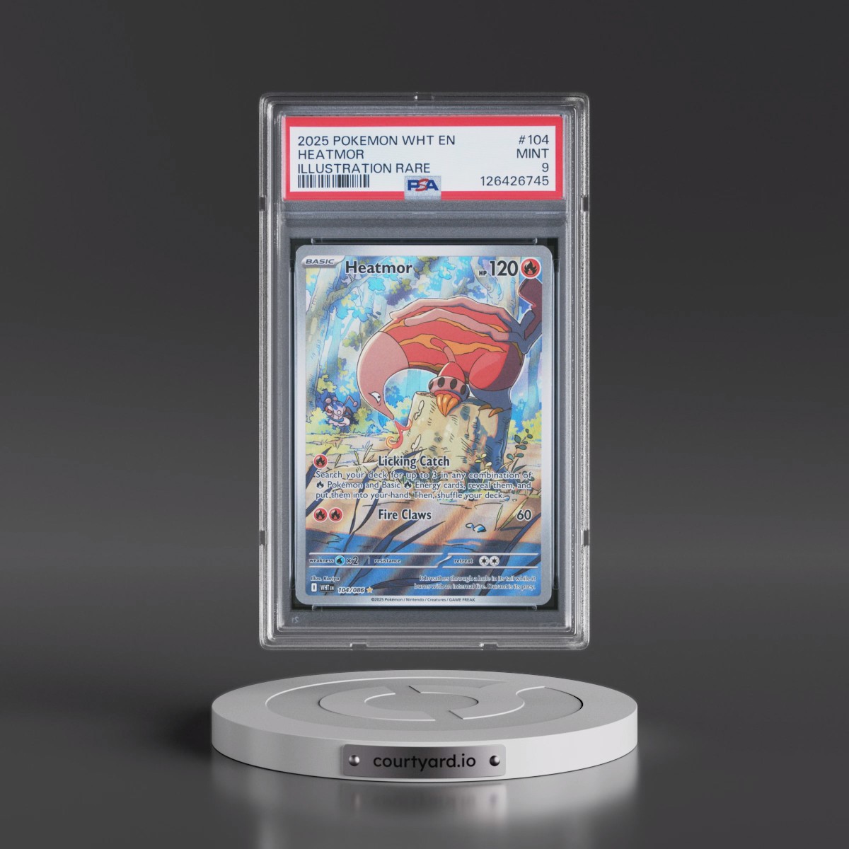 2025 Pokémon Wht EN-White Flare #104 Heatmor - Illustration Rare (PSA 9 MINT)