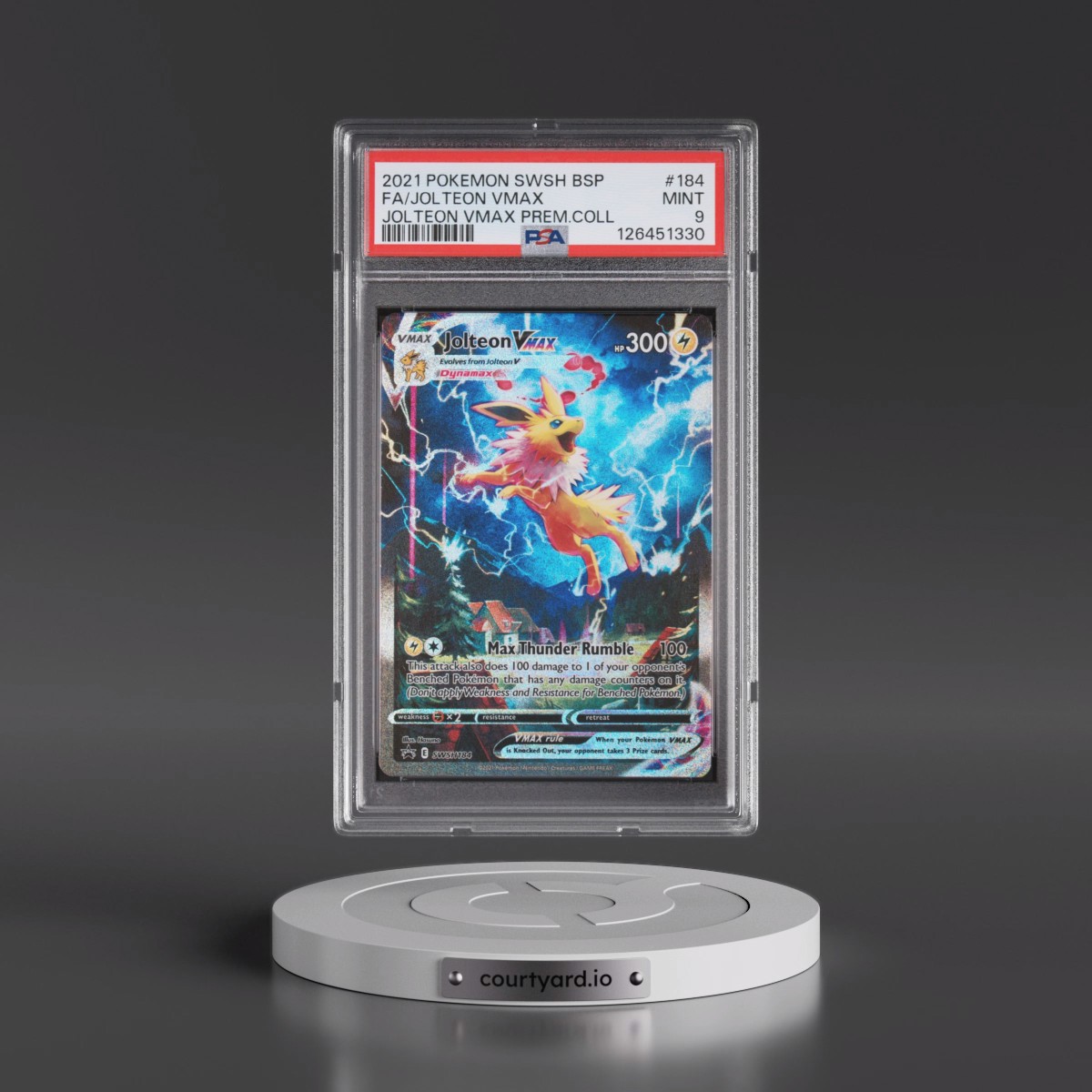 2021 Pokémon Swsh Black Star Promo #184 Jolteon Vmax - Full Art Jolteon Vmax Premium Collection (PSA 9 MINT)