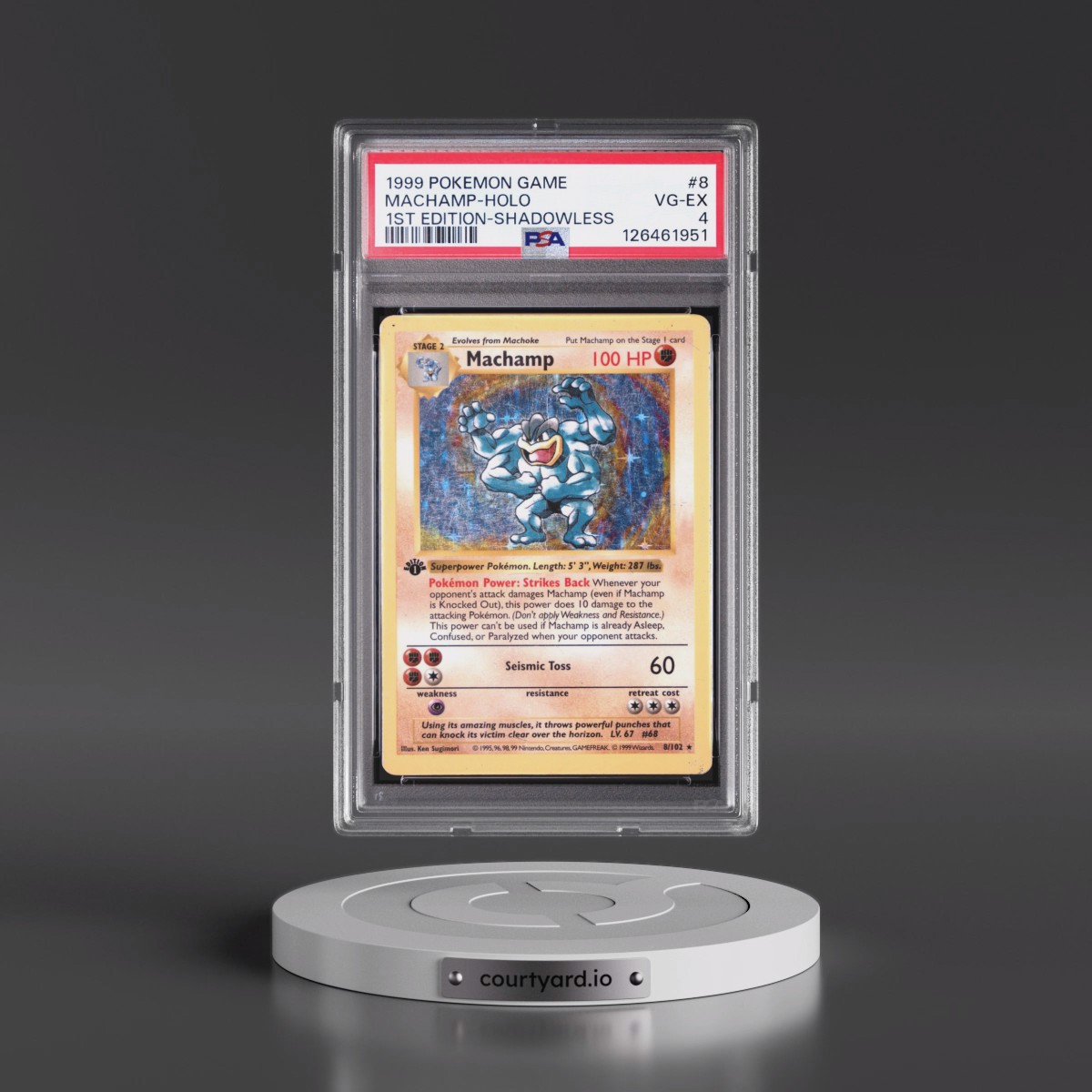 1999 Pokémon Game #8 Machamp - 1st Edition Holo Shadowless (PSA 4 VG-EX)
