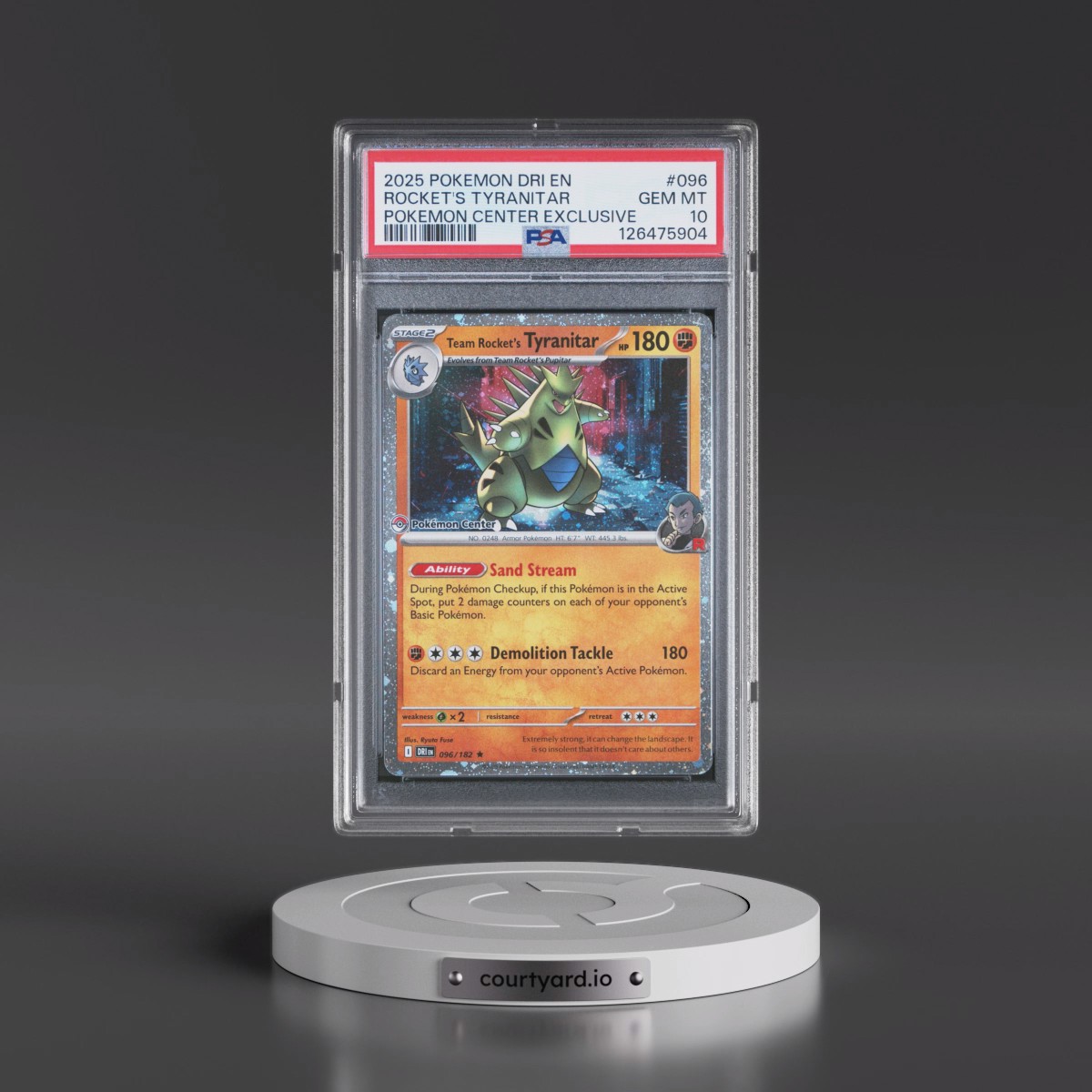 2025 Pokémon Dri EN-Destined Rivals #096 Team Rocket's Tyranitar - Pokemon Center Exclusive (PSA 10 GEM MINT)