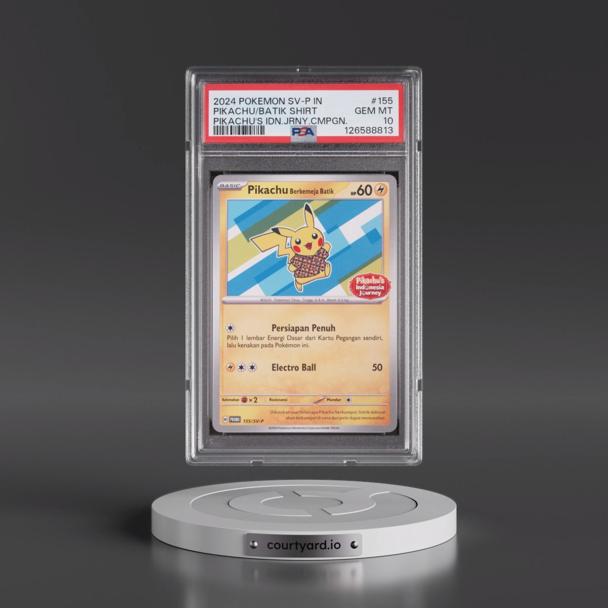 2024 Pokémon SV-P Promo #155 Pikachu in Batik Shirt - Pikachu's Indonesia Journey Campaign (PSA 10 GEM MINT)