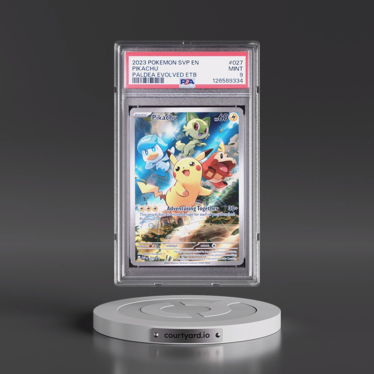 2023 Pokémon Svp EN-SV Black Star Promo #027 Pikachu - Paldea Evolved Elite Trainer Box (PSA 9 MINT)