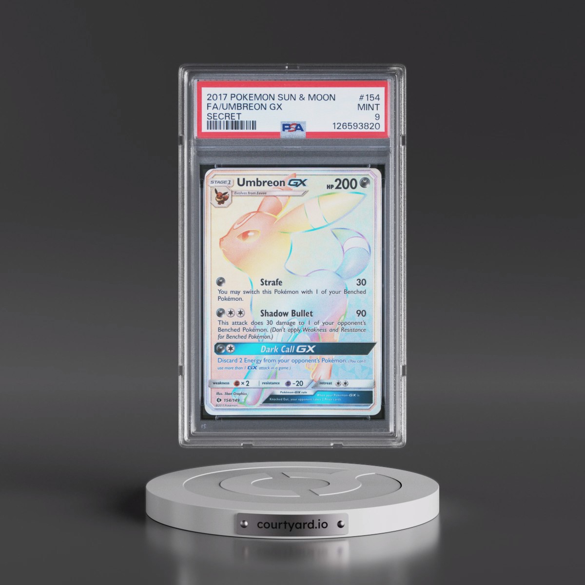 2017 Pokémon Sun & Moon #154 Umbreon GX - Holo Full Art Secret (PSA 9 MINT)