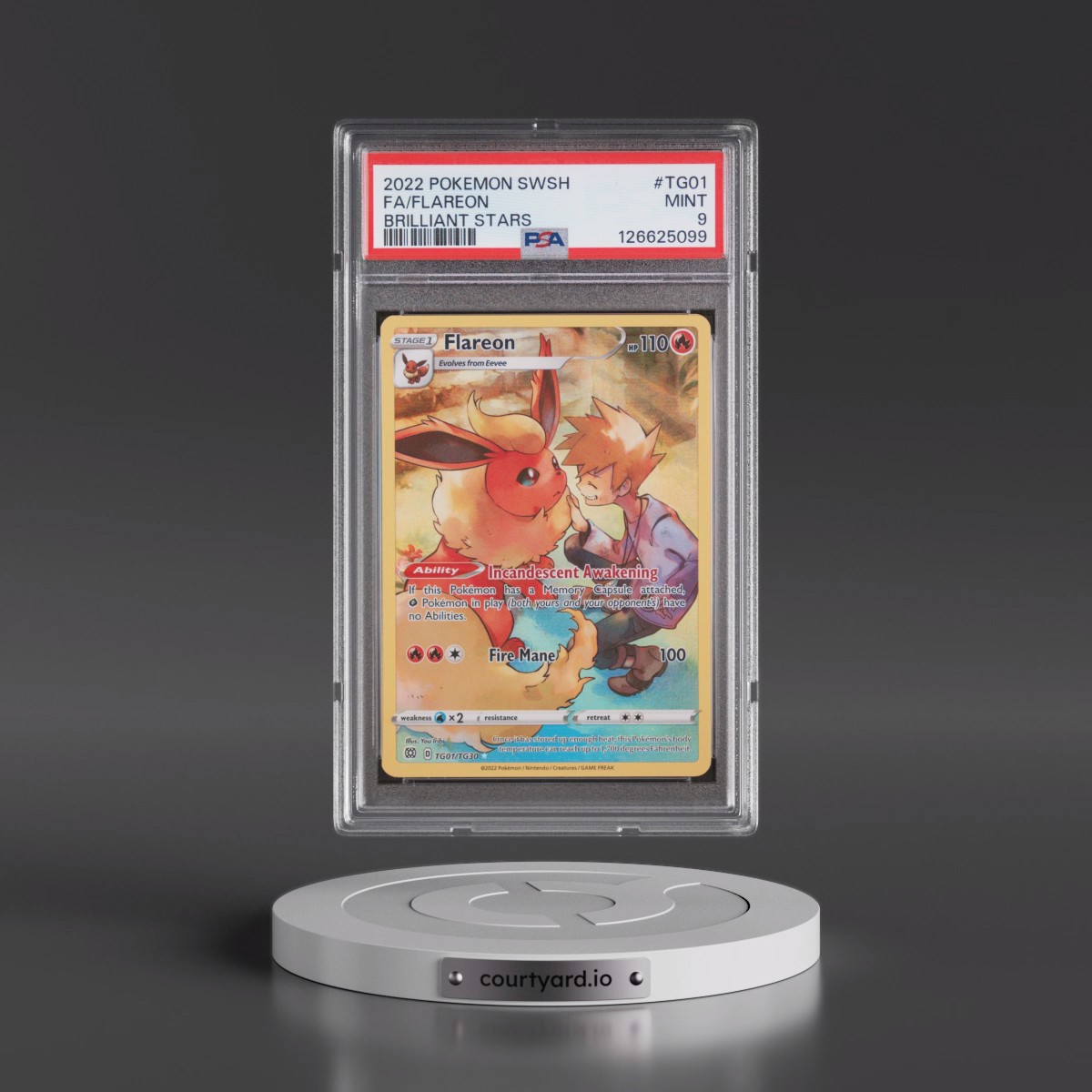 2022 Pokémon Sword & Shield Brilliant Stars #TG01 Flareon - Full Art (PSA 9 MINT)