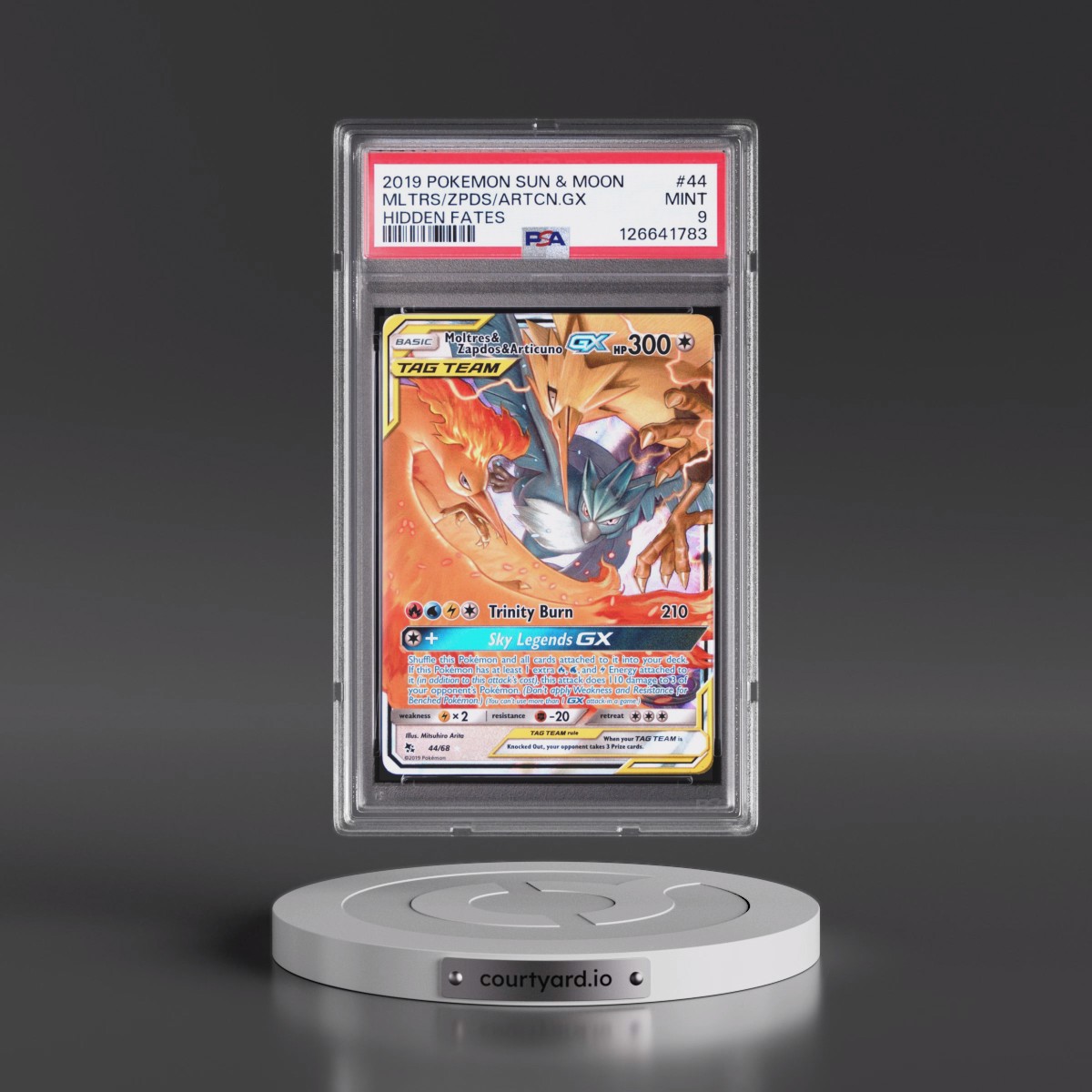 2019 Pokémon Sun & Moon Hidden Fates #44 Moltres & Zapdos & Articuno GX - Holo (PSA 9 MINT)