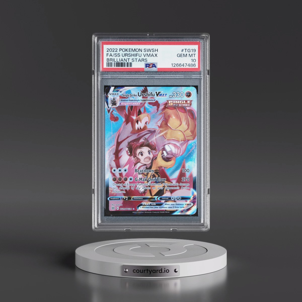 2022 Pokémon Sword & Shield Brilliant Stars #TG19 Single Strike Urshifu Vmax - Full Art (PSA 10 GEM MINT)