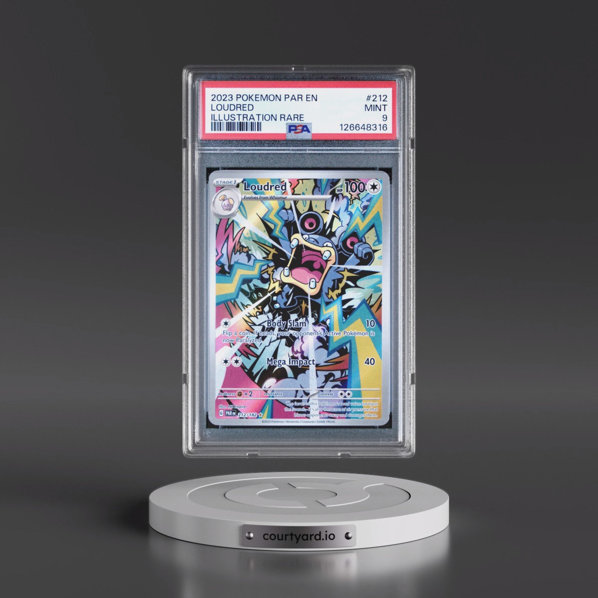 2023 Pokémon Par EN-Paradox Rift #212 Loudred - Illustration Rare (PSA 9 MINT)