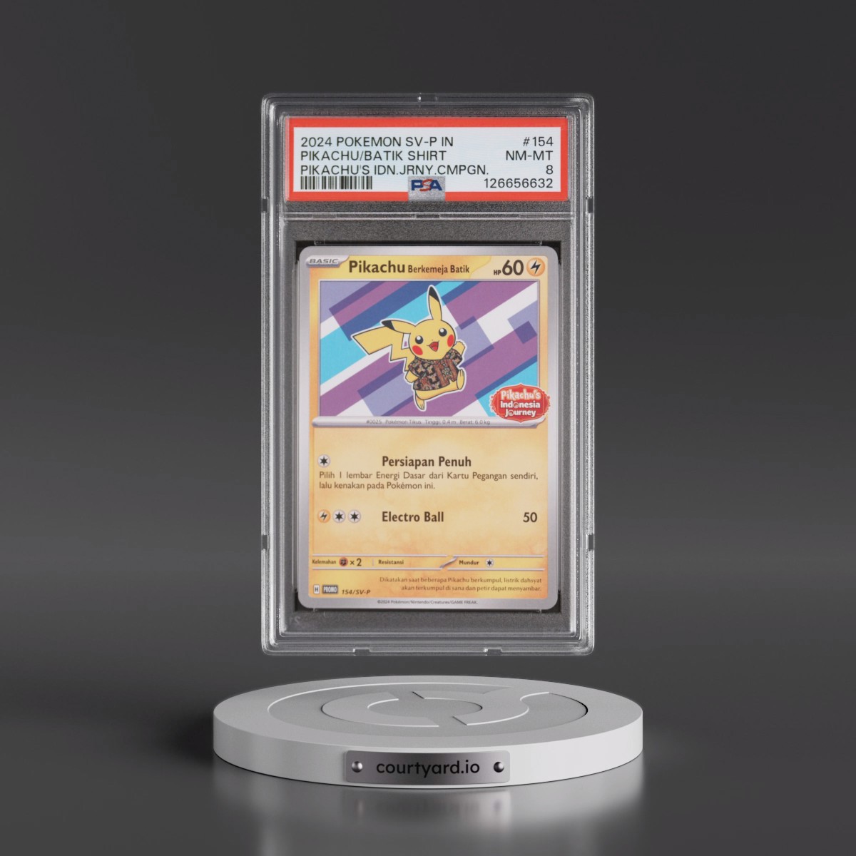2024 Pokémon SV-P Promo #154 Pikachu in Batik Shirt - Pikachu's Indonesia Journey Campaign (PSA 8 NM-MT)