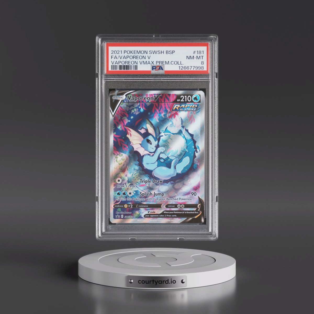 2021 Pokémon Swsh Black Star Promo #181 Vaporeon V - Holo Full Art Vaporeon Vmax Premium Collection (PSA 8 NM-MT)