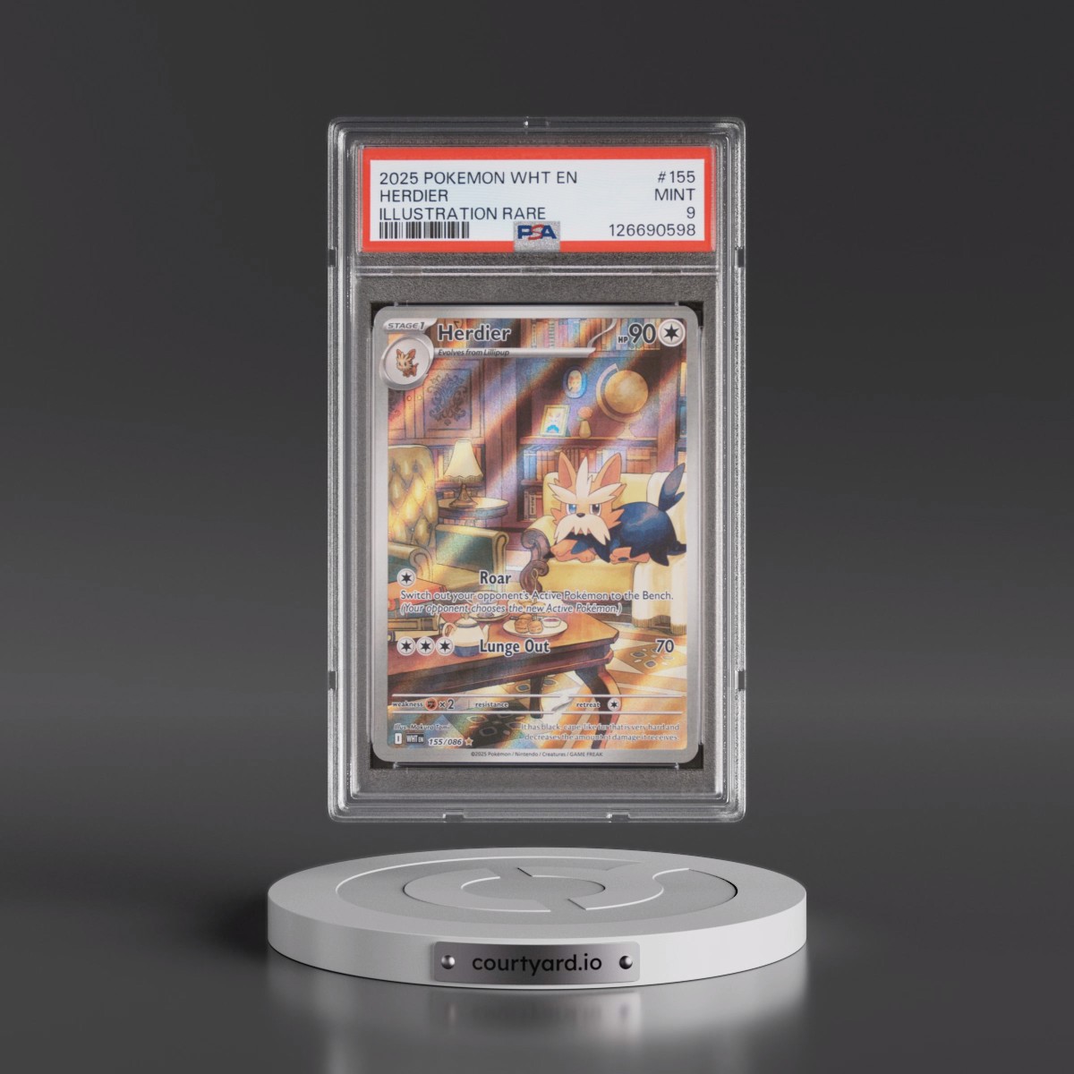 2025 Pokémon Wht EN-White Flare #155 Herdier - Illustration Rare (PSA 9 MINT)