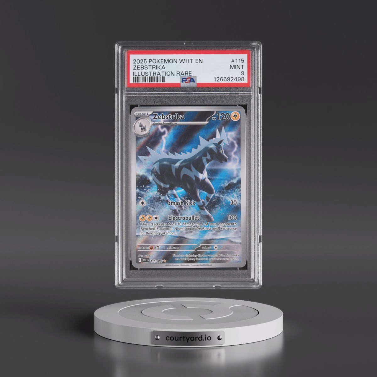 2025 Pokémon Wht EN-White Flare #115 Zebstrika - Illustration Rare (PSA 9 MINT)