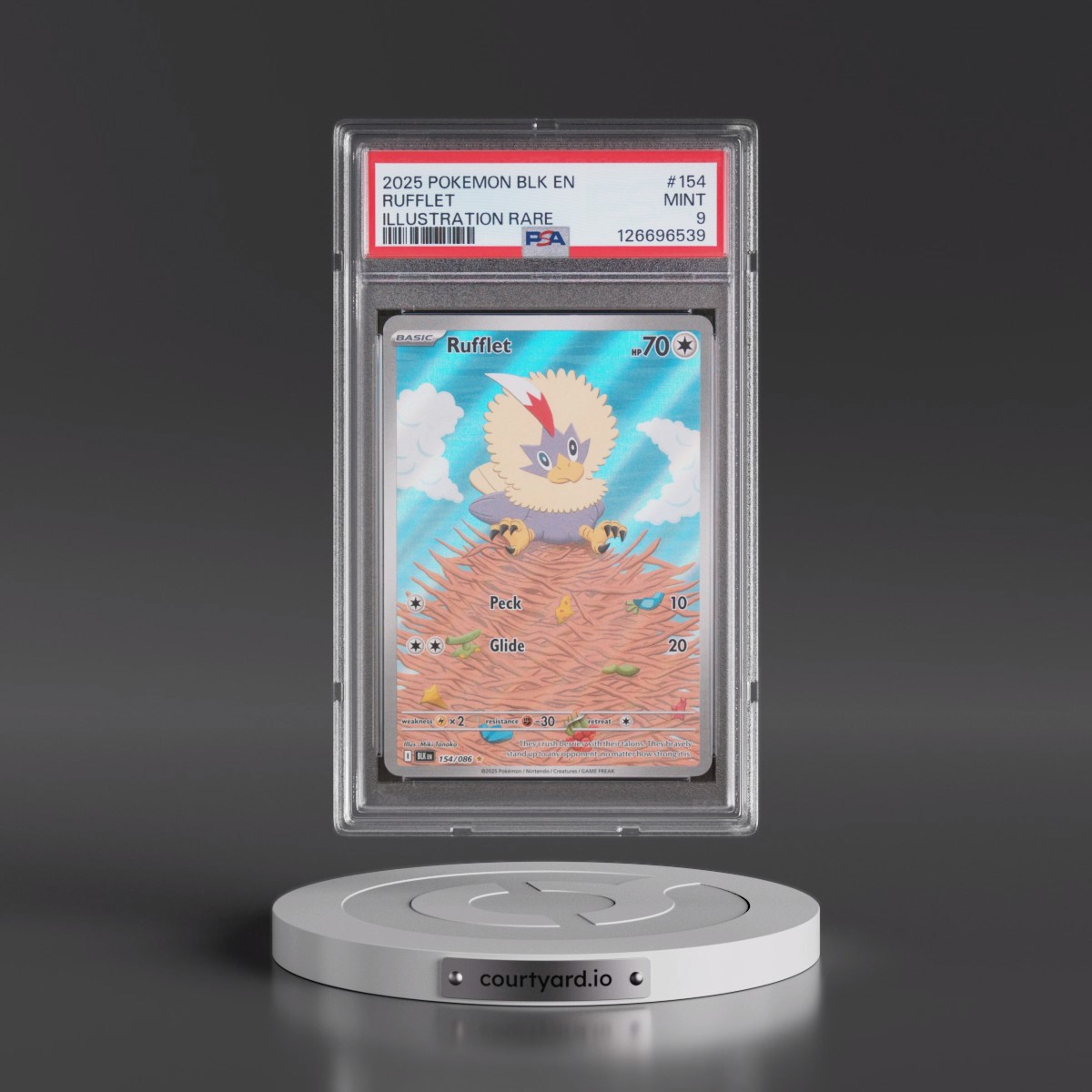 2025 Pokémon Blk EN-Black Bolt #154 Rufflet - Illustration Rare (PSA 9 MINT)