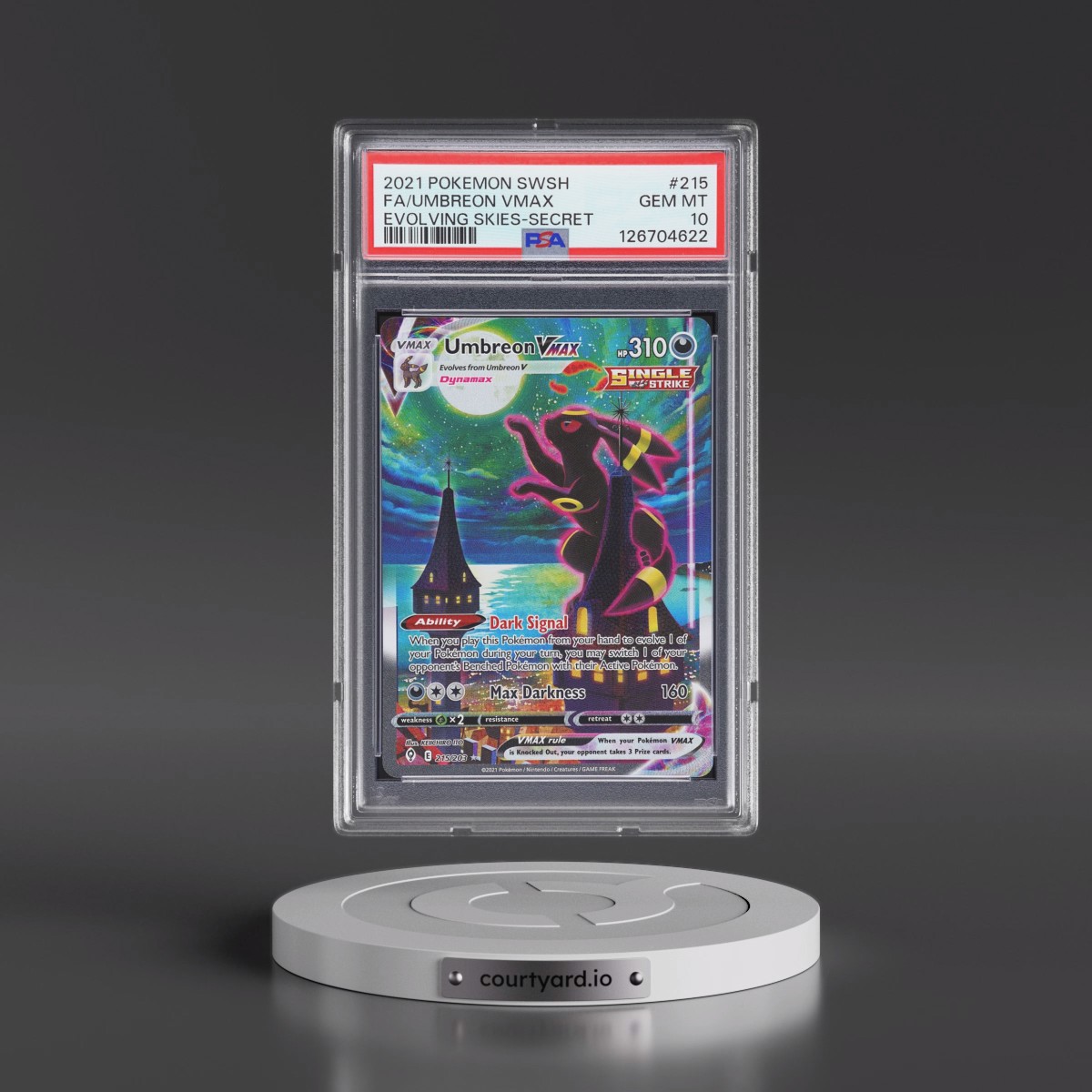 2021 Pokémon Sword & Shield Evolving Skies #215 Umbreon Vmax - Full Art Secret (PSA 10 GEM MINT)