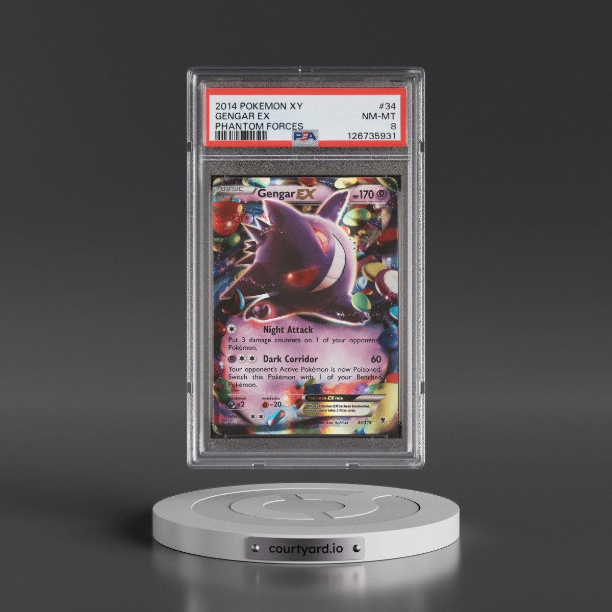 2014 Pokémon XY Phantom Forces #34 Gengar EX - Holo (PSA 8 NM-MT)