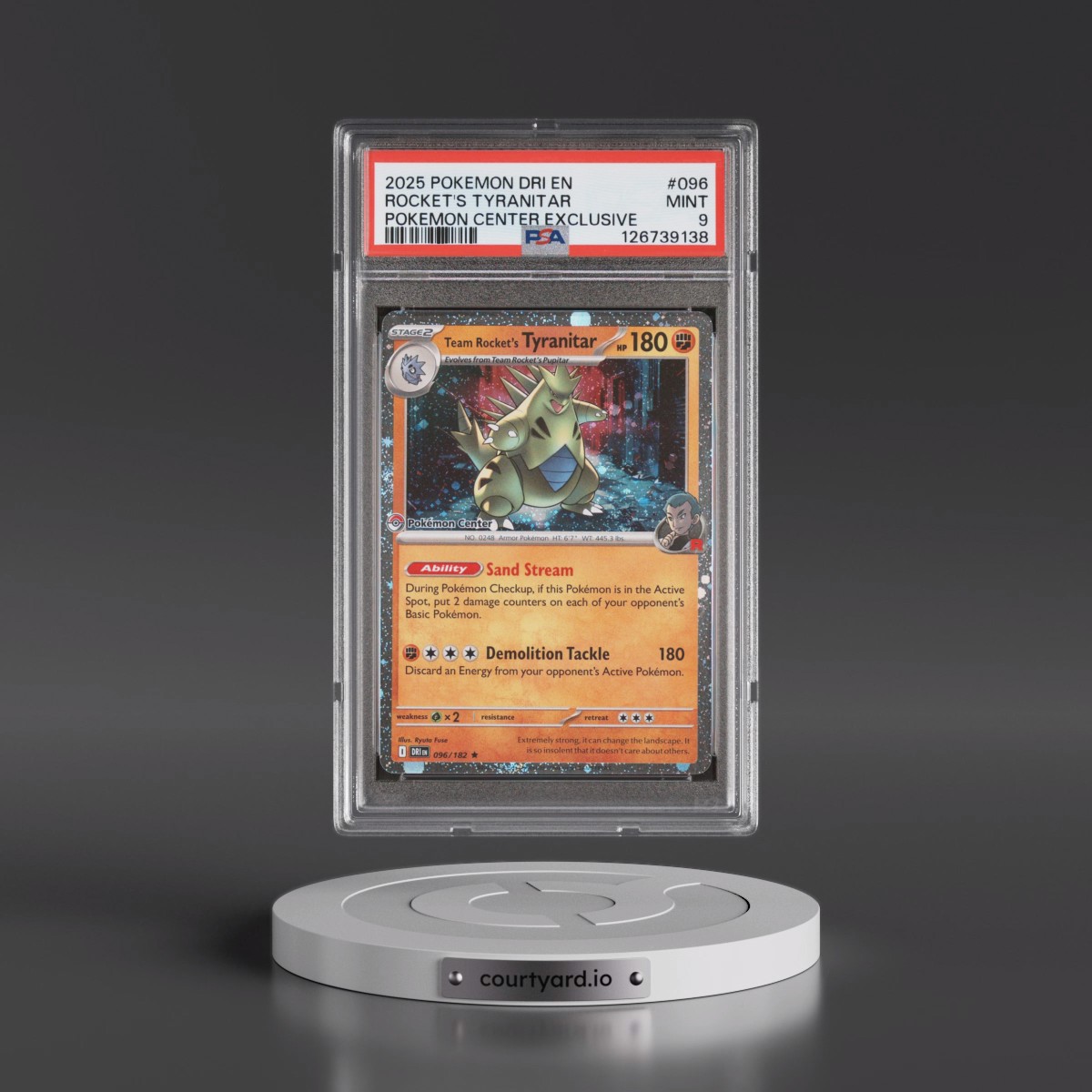 2025 Pokémon Dri EN-Destined Rivals #096 Team Rocket's Tyranitar - Pokemon Center Exclusive (PSA 9 MINT)