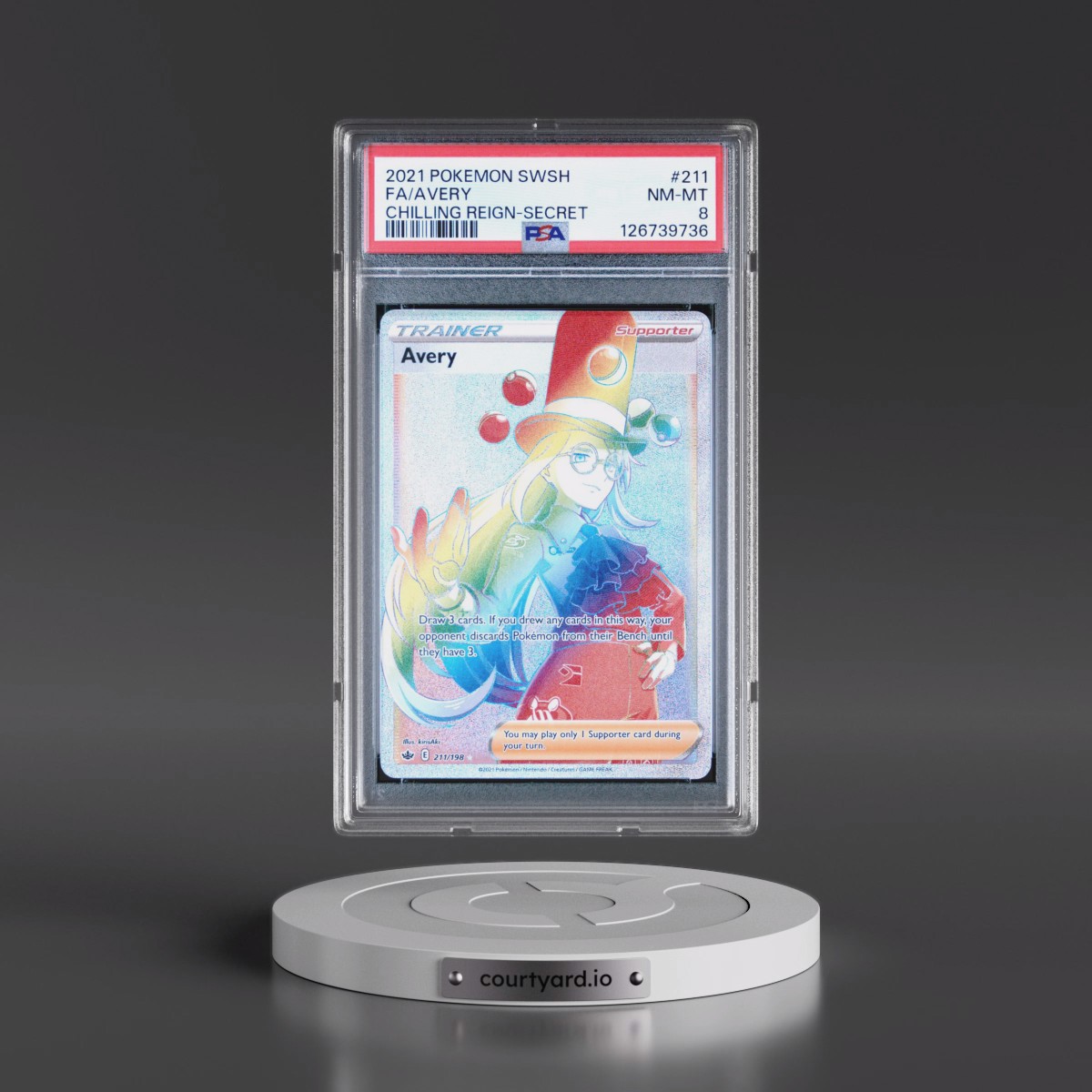 2021 Pokémon Sword & Shield Chilling Reign #211 Avery - Full Art Secret (PSA 8 NM-MT)