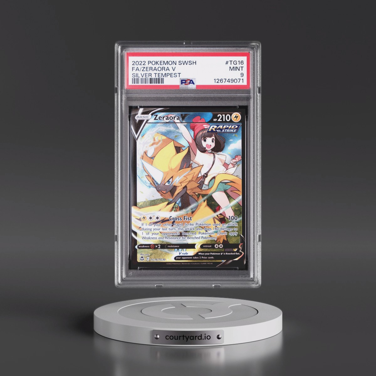 2022 Pokémon Sword & Shield Silver Tempest #TG16 Zeraora V - Holo Full Art (PSA 9 MINT)